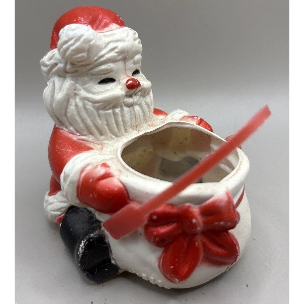 Vntg Plastic Santa Christmas Candy Holder Sack Boots Hat Mittens 3 X 3.25”